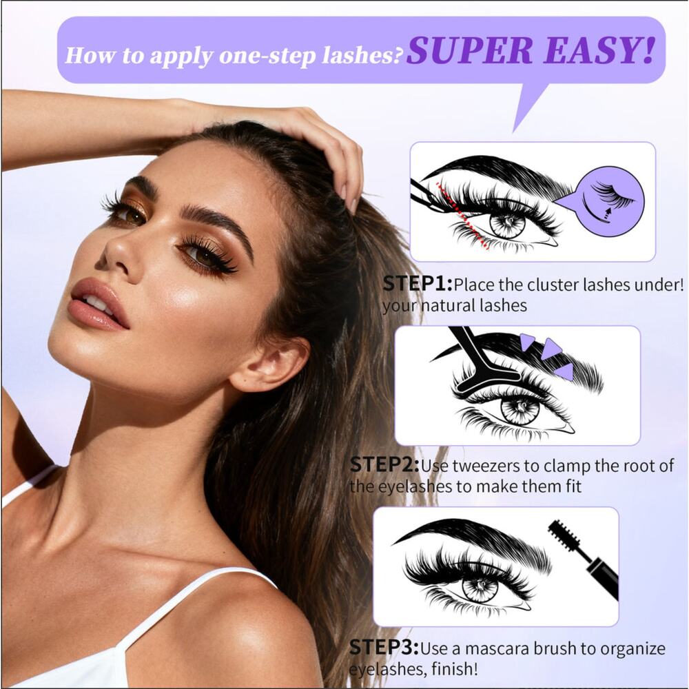 Glue-Free Black Cluster Eyelash Set 100 Pcs 10–16mm + Tweezer | Natural Look - Picture 8 of 9